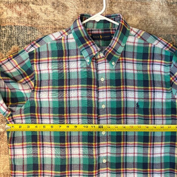 Ralph Lauren Polo Men's L/S Green Plaid Chambray-Lined Button-Down Shirt XL Logo - Picture 9 of 12
